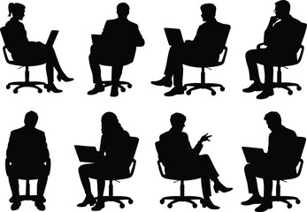 Fototapeta premium Modern Workspace Dynamics, The Collaborative Remote Team, Digital Professionals in Focus, The Future of Corporate Connectivity, vector, illustration, silhouette.