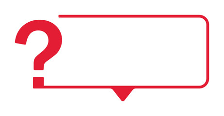 Red question mark with speech bubble frame for inquiry or assistance.