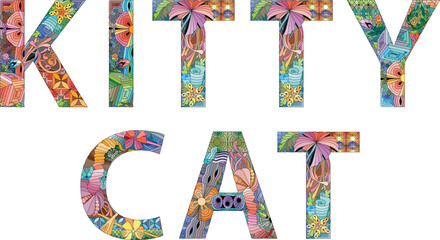 Words KITTY CAT. Vector zentangle object for decoration