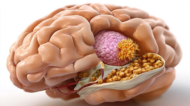 Flat realistic illustration of parietal lobe tumor showing brain anatomy localized mass simple gradients neurological educational look