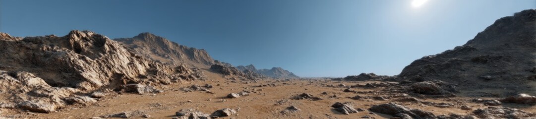 Panoramic hdr landscape view of desert terrain in nature