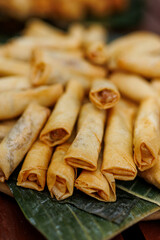 Fried Spring Rolls on Leaf