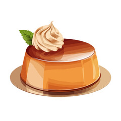 Delicious caramel flan on a plate isolated on white background, Vector, illustration © MDROBIUL