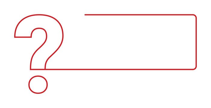 Red question mark outline with rectangular border design.