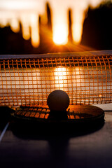 Table Tennis Paddle and Ball at Sunset