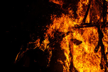 Large Bonfire Burning in the Dark