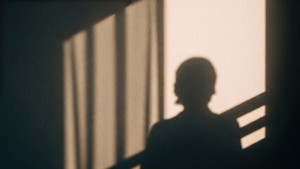 Silhouette of Woman Standing by Window Gazing at Sunset.