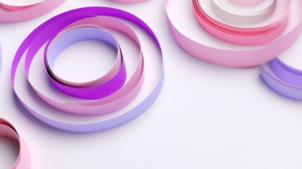 Abstract pastel rings, layered curves in shades of pink, purple on white