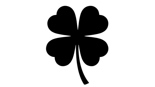 Black four leaf clover silhouette icon isolated on transparent background. Vector illustration of clover plant leaf.