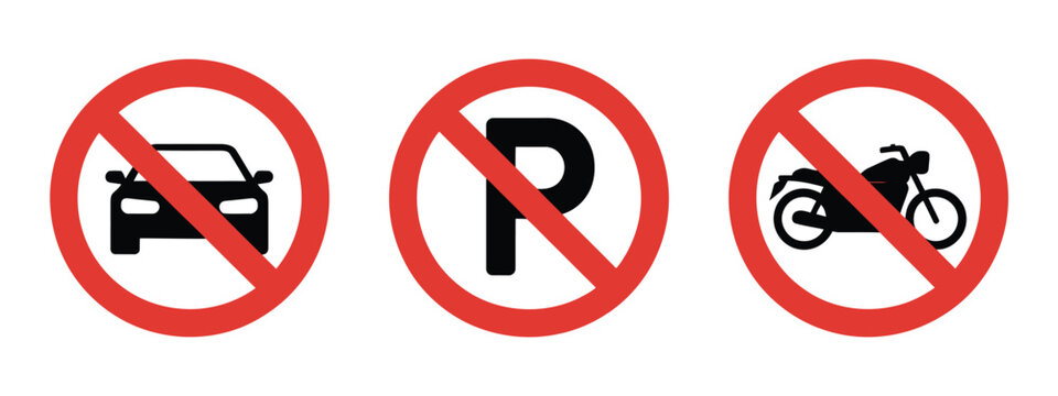 No parking traffic sign illustration with car and bike prohibition icons, perfect for urban planning, road safety, restricted parking zones, city signage, 