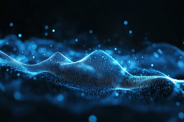 glowing blue particle wave digital landscape for tech branding and web design
