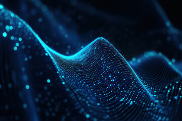 glowing blue particle wave digital landscape for tech branding and web design