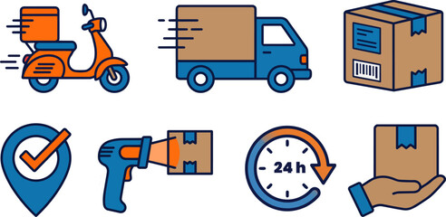 Set of Flat Design Delivery and Logistics Service Icons