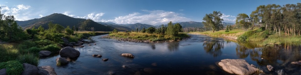 Scenic river view in nature hdr panoramic landscape tranquil environment
