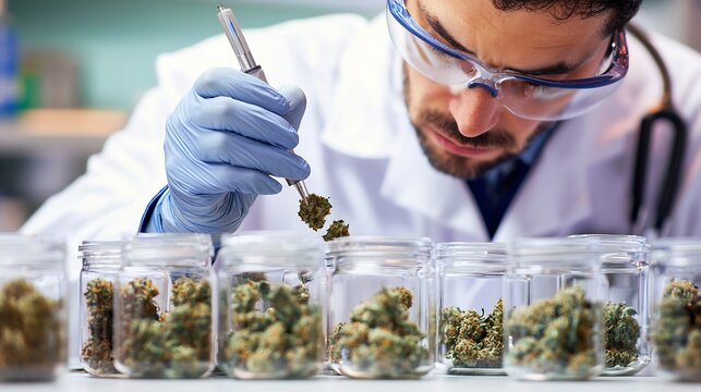 Quality control technician analyzing batch samples a production lab - Powered by Adobe