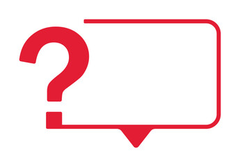 Red question mark with blank speech bubble.