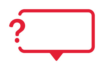 Red speech bubble with question mark inside frame.