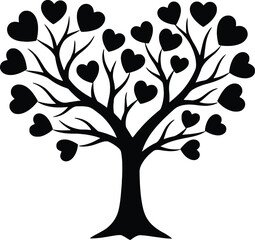 Fototapeta premium A tree with a sprawling canopy of black hearts on a white background symbolizing love and affection in a unique way