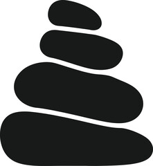 A minimalist black and white image of stacked stones or pebbles in a balanced arrangement
