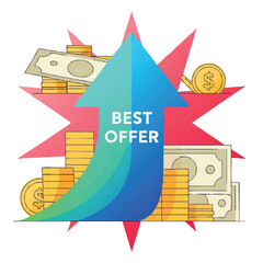Best Offer Upward Arrow with Money and Coins.