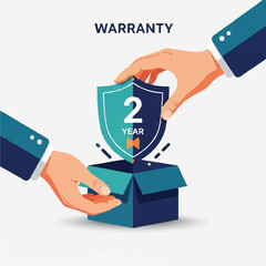 Two hands presenting a two year warranty shield from a box.