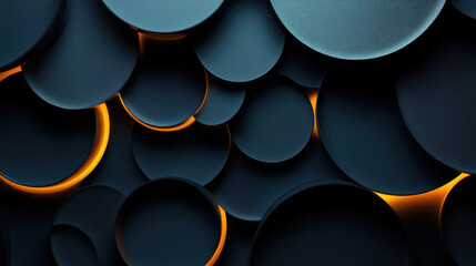 abstract dark blue metallic circles with glowing orange rims for web design and branding