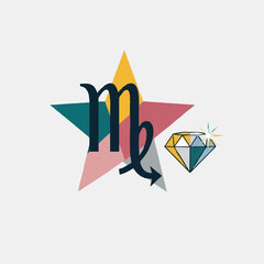 Virgo zodiac symbol with diamond and star.
