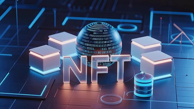 NFT digital concept with binary sphere