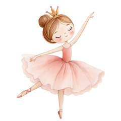 Cute watercolor ballerina princess in pink tutu graceful ballet illustration mockup © ThemeRage