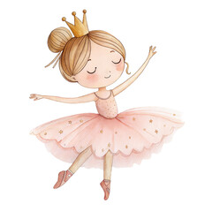 Cute watercolor ballerina princess with crown in pink tutu dancing illustration mockup © ThemeRage