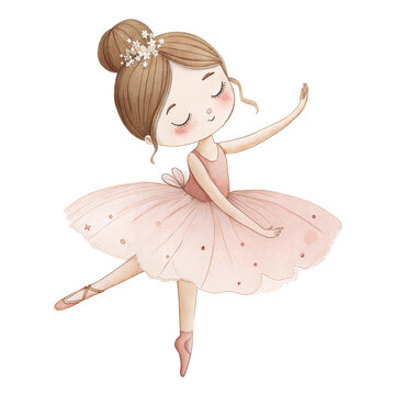 Cute watercolor ballerina girl in soft pink tutu graceful ballet illustration mockup