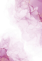 Abstract Romantic Purple Pink Marble Abstract with Gold Frame Border Accent on Transparent Background