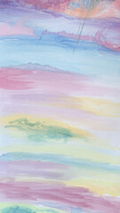 Soft watercolor sky with pastel hues and gentle cloud formations.