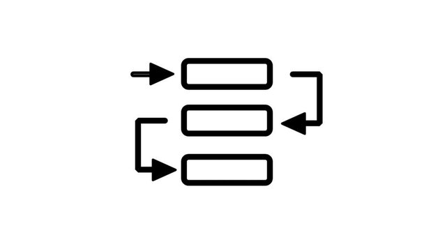 Sequential flowchart icon with arrows representing business process management, logical steps, workflow optimization, and organized technical data structures.