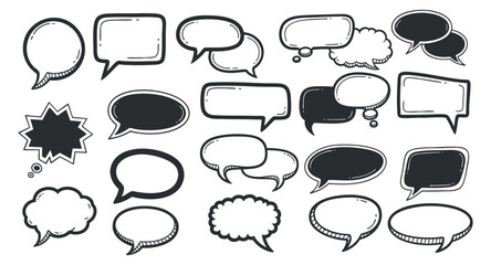 Fototapeta premium A collection of various speech bubbles and dialogue icons in black and white outline vector style, perfect for graphic design projects