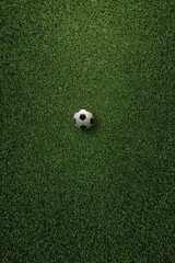 Obraz premium Overhead view of a classic black and white soccer ball centered on a lush green artificial turf field