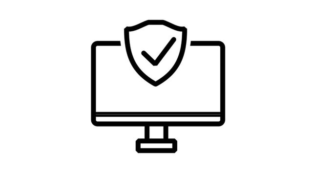 Desktop computer monitor with a security shield icon representing cybersecurity, data protection, network safety, and professional firewall systems.
