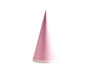 Pale pink pointed party hat with white brim, isolated