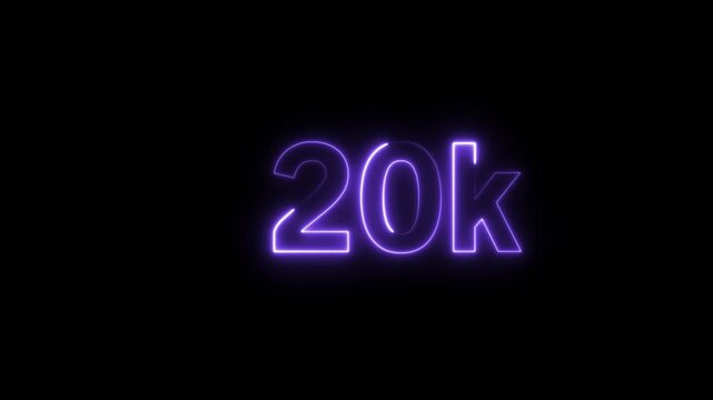 Glowing purple 20k neon sign on black background, symbolizing achievement and success