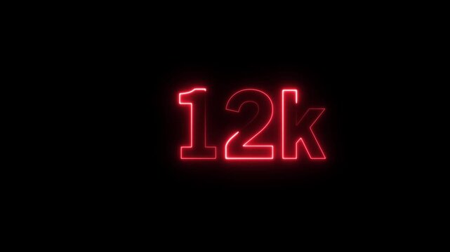 Neon red 12k sign on black background, glowing numeric symbol