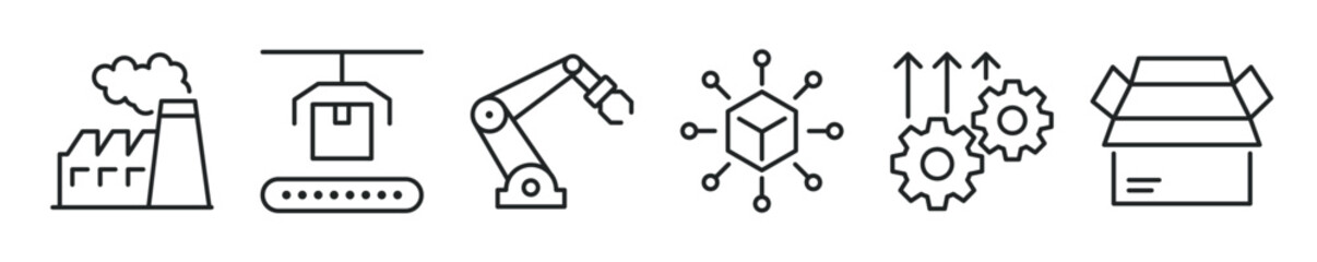 Production thin line icon set. Web minimal editable stroke icons