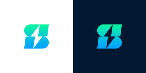 Abstract letter B logo with lightning bolt and gradient colors, modern and dynamic design © anello