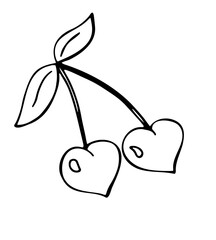 Hand drawn two cherries heart shape cute love illustration sketch style for design