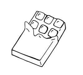 Hand drawn chocolate bar half opened sweet dessert illustration sketch style