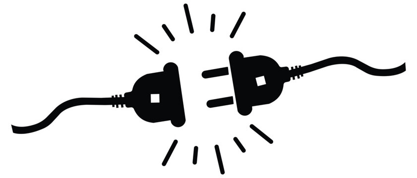 Plug Male Female Connection Icon.  2 Pin Male and Female Plug attachment icon. Plugs Silhouette. Vector illustration. 