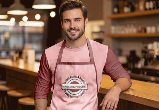 Barista Wearing Apron Mockup