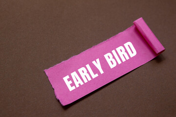 Early Bird message written on ripped torn paper background. Conceptual Early Bird symbol. Copy space.