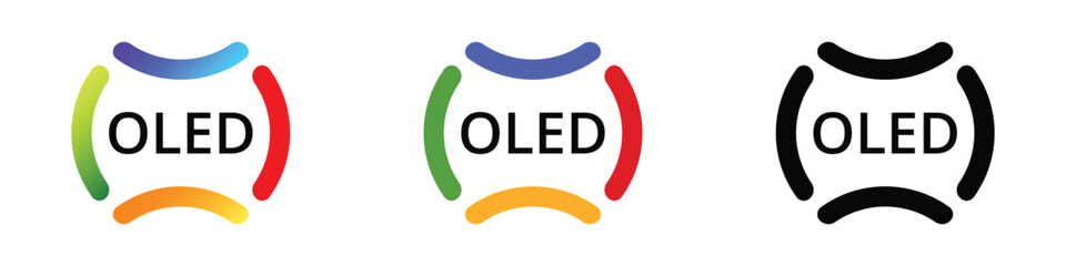 Vibrant oled symbols with color variations and bold black design.