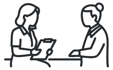 A lineart illustration of a professional consultation between two women, depicted in a minimalist vector style, ideal for healthcare and counseling themes