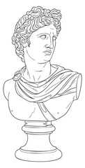 A classical Greek bust sculpture in outline vector style, ideal for art and design projects